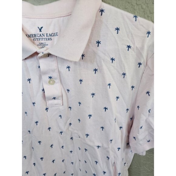 American Eagle Classic Fit Pink Polo Shirt Palm Trees Men's Large - Picture 2 of 5
